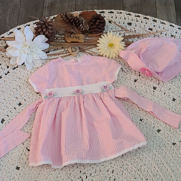 BEAUTIFUL SUMMER 18 MONTHS DRESS / HAT PINK WHITE - Picture 14 of 16
